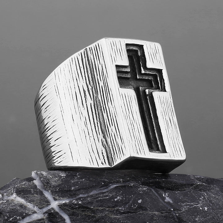 Retro Minimalist Style Broadside Cross Ring - image 2