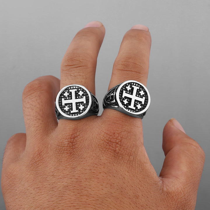 Retro Minimalist Style Jerusalem Cross Ring - image 3