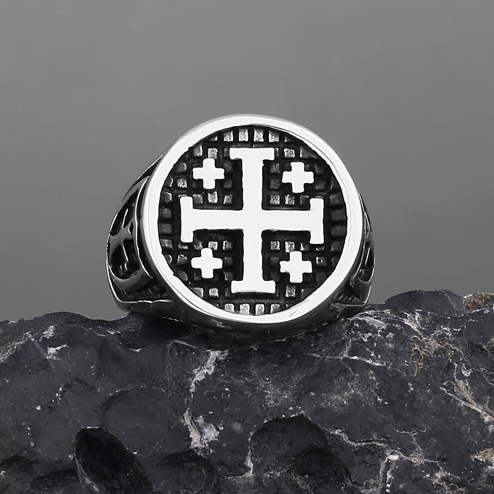 Retro Minimalist Style Jerusalem Cross Ring - image 2