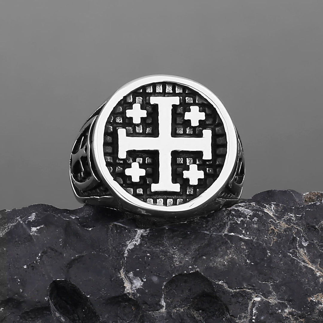 Retro Minimalist Style Jerusalem Cross Ring - image 2