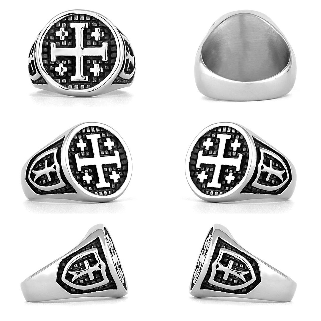 Christianartworkshop Retro Minimalist Style Jerusalem Cross Ring - image 4