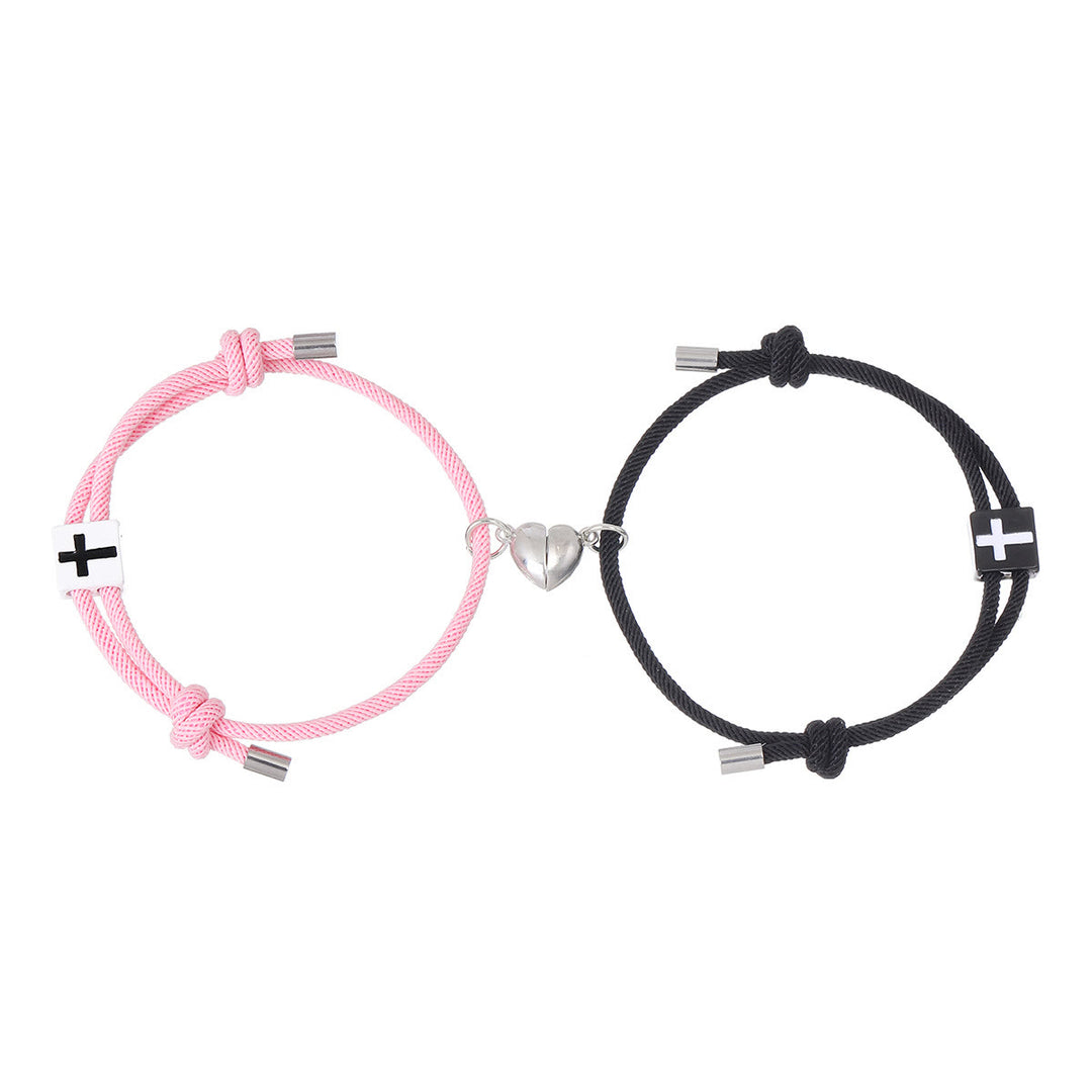Minimalist Style Heart Magnet Alloy Cross Adjustable Couple Bracelet - image 8