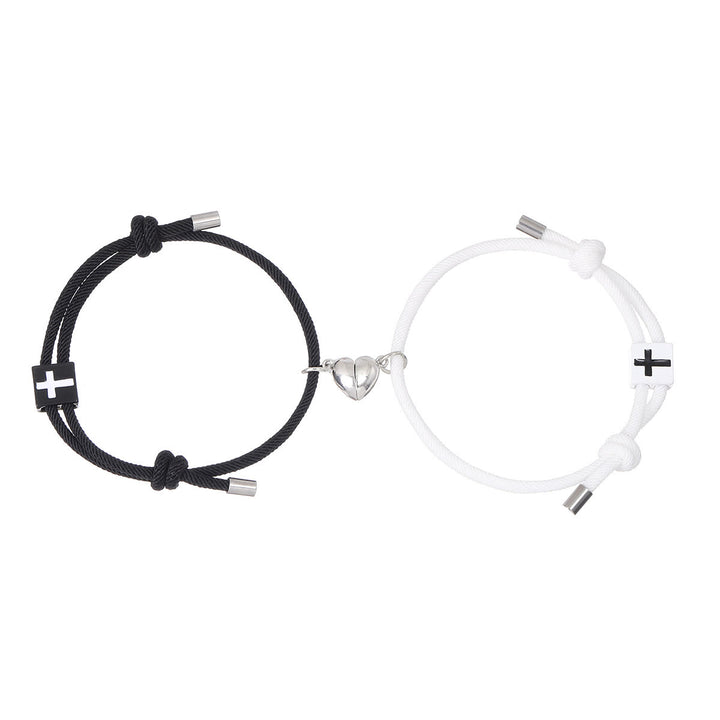Minimalist Style Heart Magnet Alloy Cross Adjustable Couple Bracelet - image 6