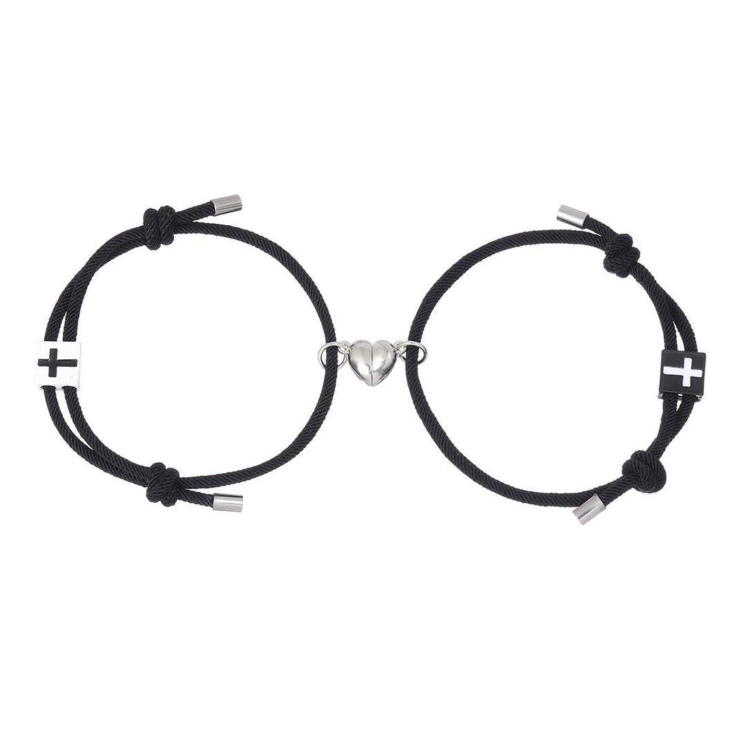 Minimalist Style Heart Magnet Alloy Cross Adjustable Couple Bracelet - image 7
