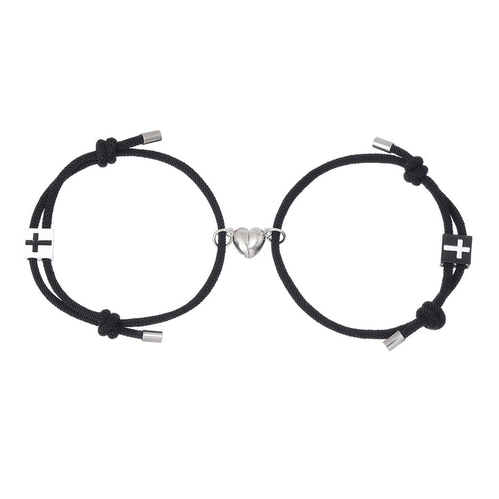 Minimalist Style Heart Magnet Alloy Cross Adjustable Couple Bracelet - image 7