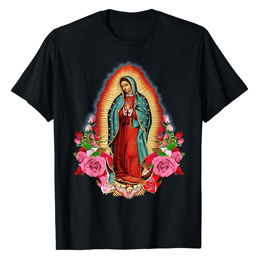 Christianartworkshop Classic Colored Style Our Lady of Guadalupe Short Sleeve Washed T-shirt - 4XL - image 1