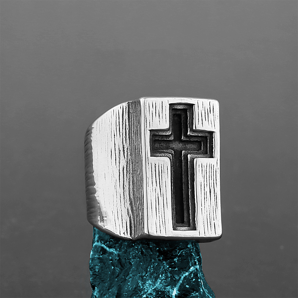 Retro Minimalist Style Broadside Cross Ring - US13 - image 1