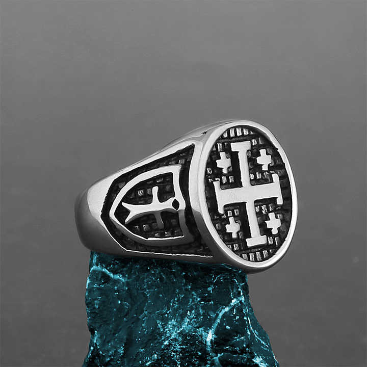 Retro Minimalist Style Jerusalem Cross Ring - US13 - image 1