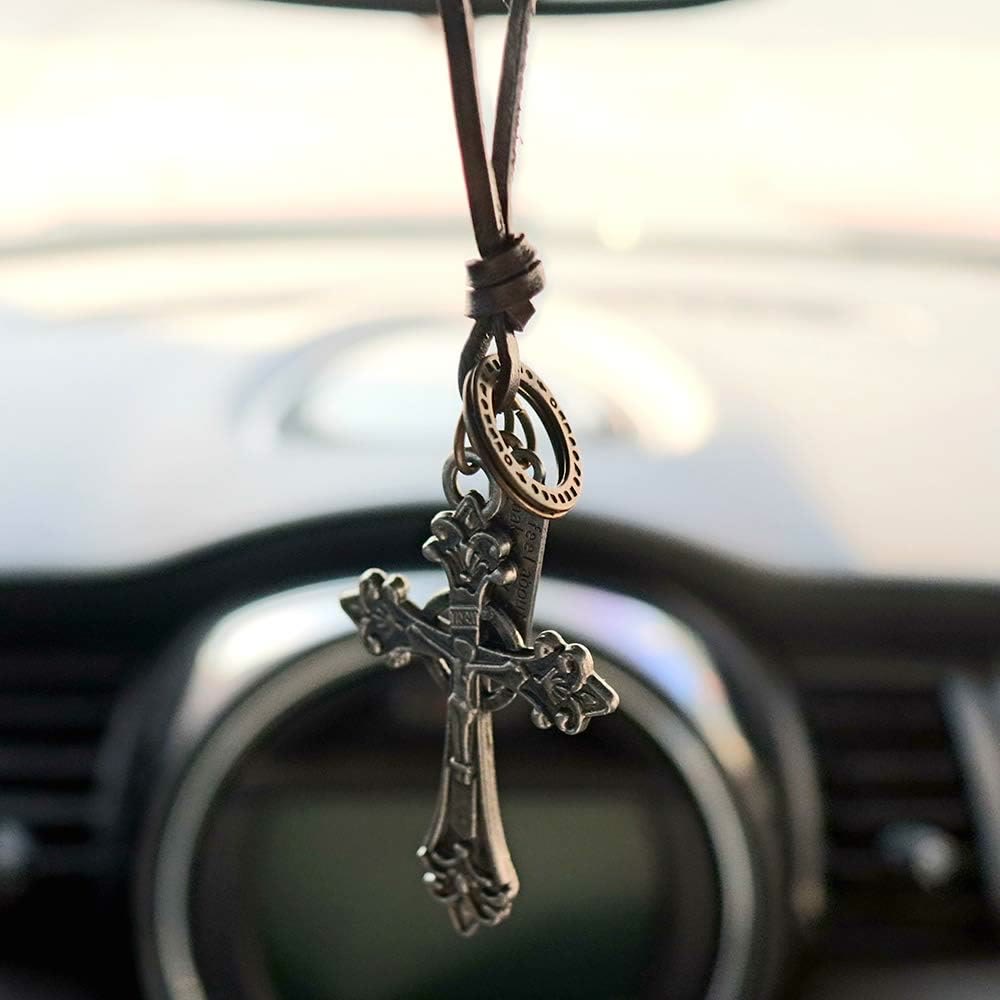 Retro Classic Style Crucifix Pendant Leather Rope Necklace - image 2