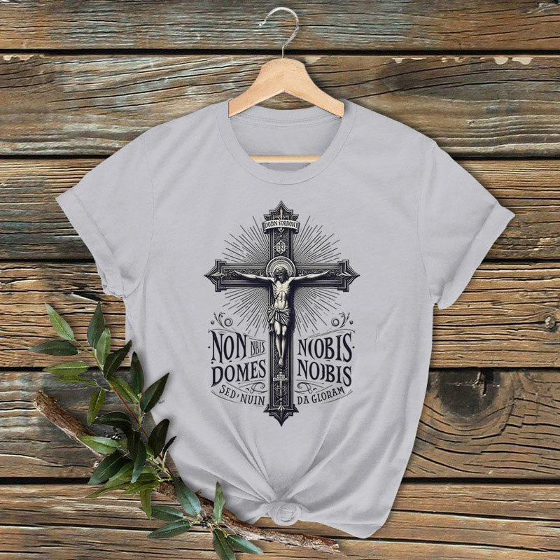 Christianartworkshop Classic Colored Style Crucifixion Emblem Short Sleeve T-shirt - Grey - 2XL - image 1