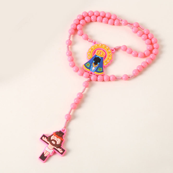 Guardian Angel & Crucifix of 8 mm Round Pink/Blue Acrylic Nylon Cord Child Rosary - image 5