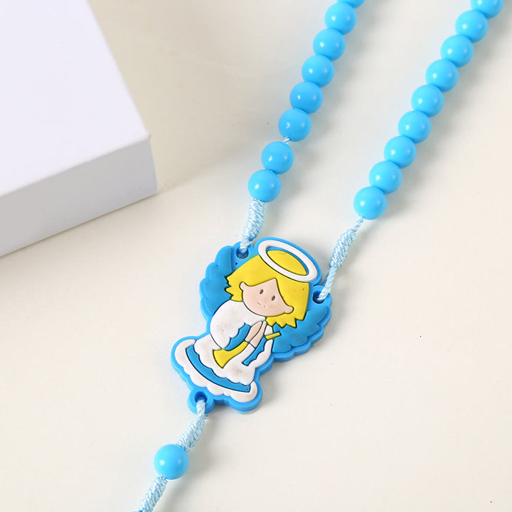 Guardian Angel & Crucifix of 8 mm Round Pink/Blue Acrylic Nylon Cord Child Rosary - image 11