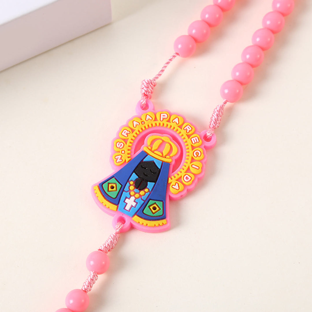 Guardian Angel & Crucifix of 8 mm Round Pink/Blue Acrylic Nylon Cord Child Rosary - image 6