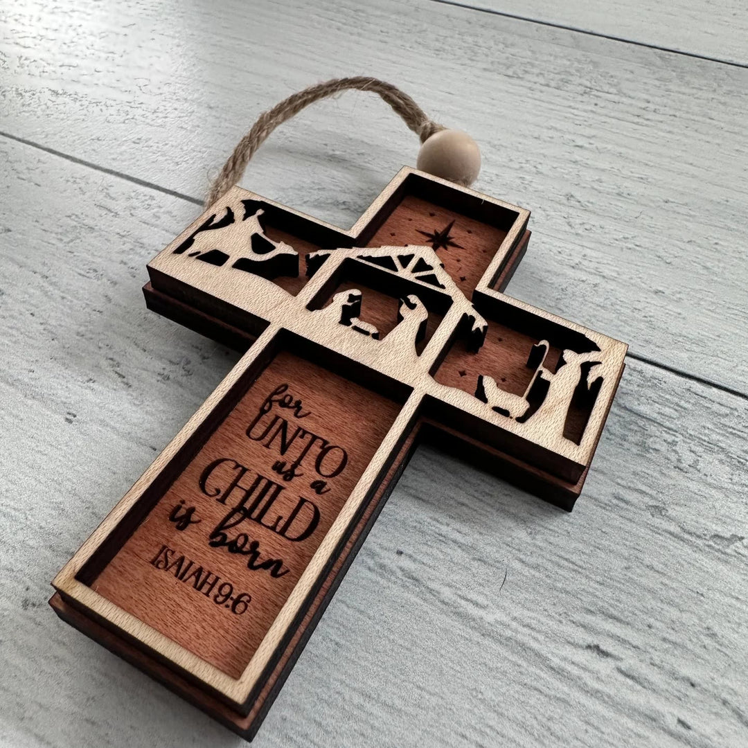 Christianartworkshop Rustic Style Cross Ornaments with Isaiah 9:6 Quote Christmas Nativity Ornaments - image 3