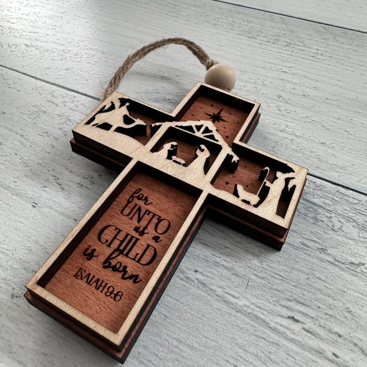 Christianartworkshop Rustic Style Cross Ornaments with Isaiah 9:6 Quote Christmas Nativity Ornaments - image 3