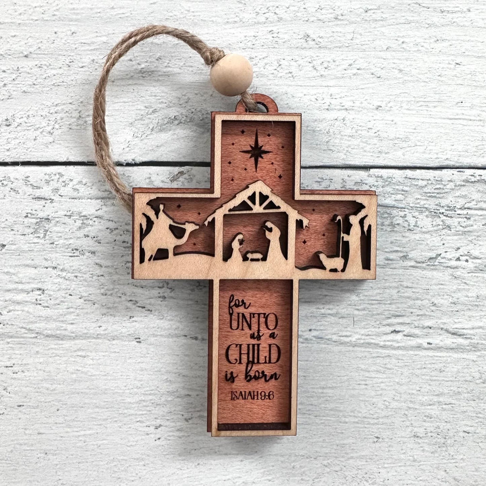 Christianartworkshop Rustic Style Cross Ornaments with Isaiah 9:6 Quote Christmas Nativity Ornaments - image 1