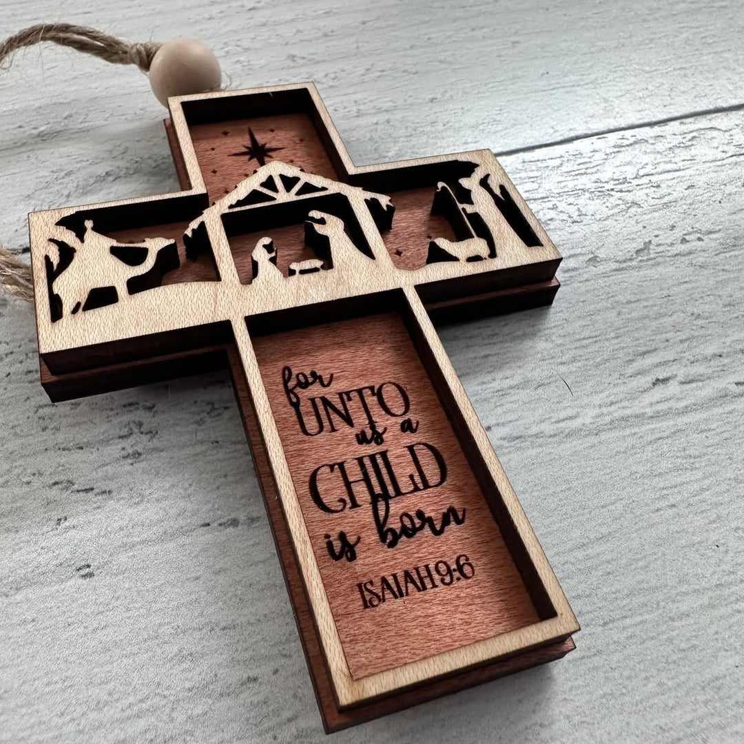 Christianartworkshop Rustic Style Cross Ornaments with Isaiah 9:6 Quote Christmas Nativity Ornaments - image 2