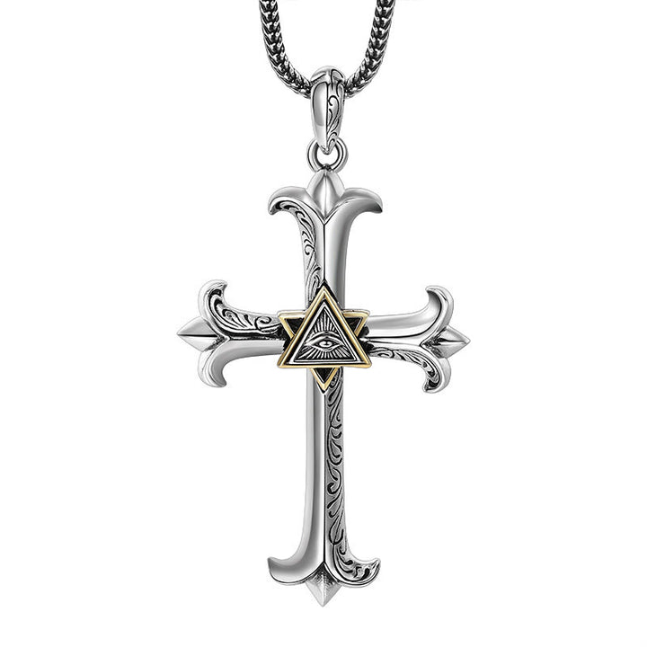 Fashion Sober Style Cross of God's Eye Square Pearl Chain Pendant Necklace - image 3