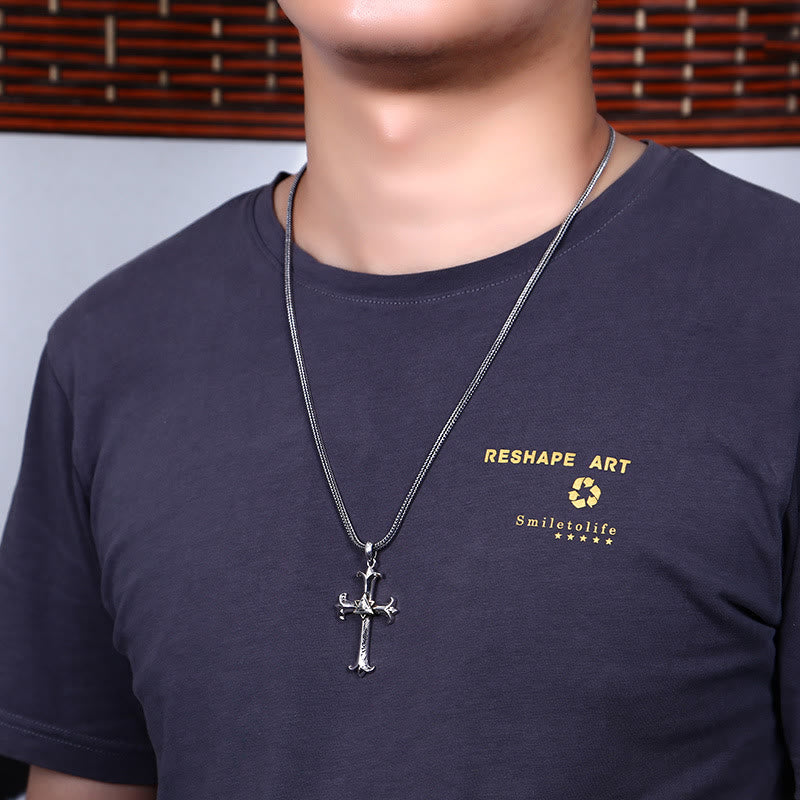 Fashion Sober Style Cross of God's Eye Square Pearl Chain Pendant Necklace - image 8
