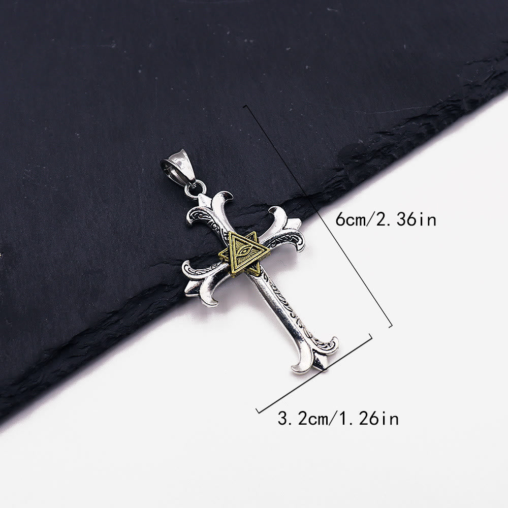 Fashion Sober Style Cross of God's Eye Square Pearl Chain Pendant Necklace - image 9