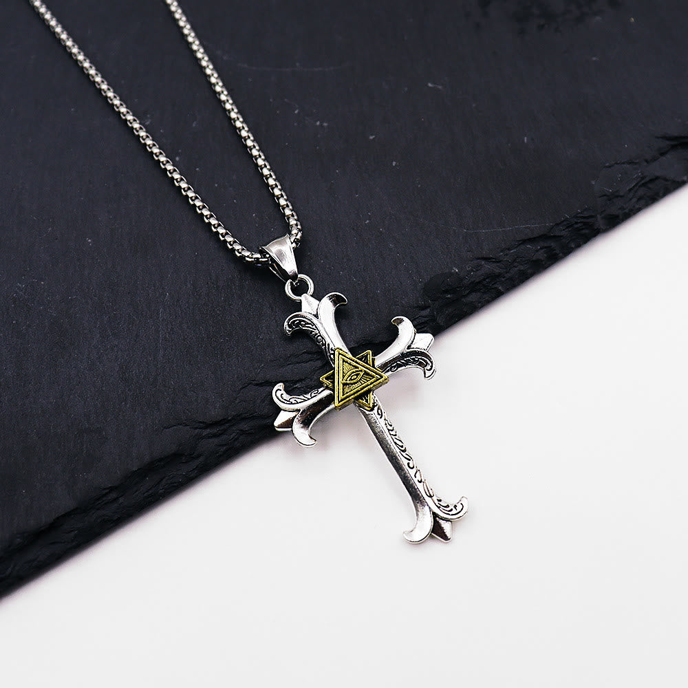 Fashion Sober Style Cross of God's Eye Square Pearl Chain Pendant Necklace - image 4