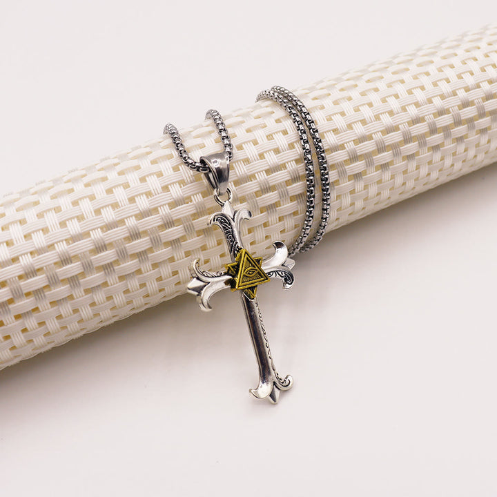 Fashion Sober Style Cross of God's Eye Square Pearl Chain Pendant Necklace - image 6