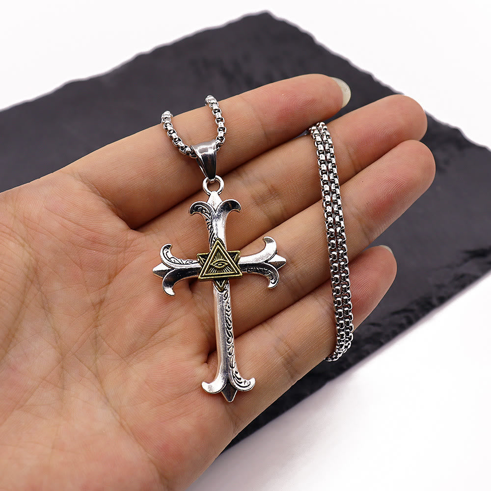 Fashion Sober Style Cross of God's Eye Square Pearl Chain Pendant Necklace - image 5