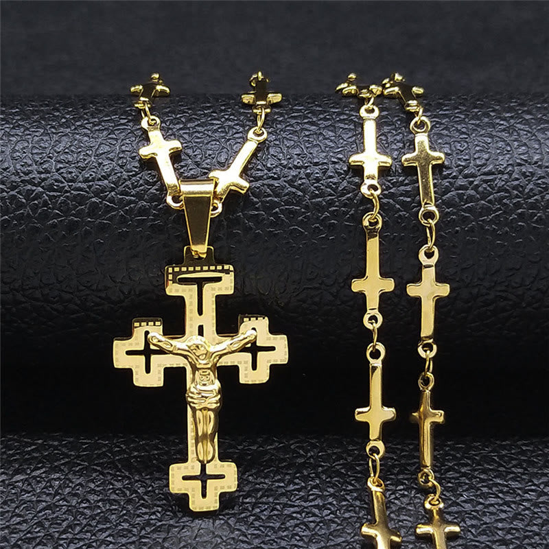 Retro Noble Style Crucifix with Cross Chain Pendant Necklace - Golden - image 1