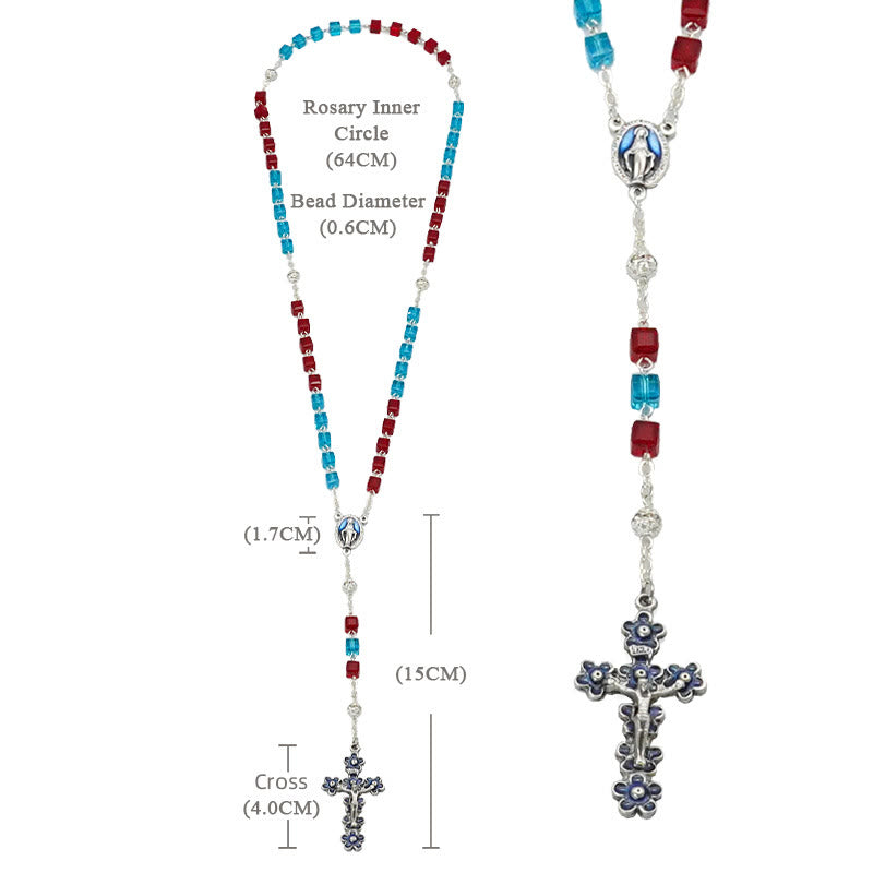 Miraculous Medal & Crucifix of 6 mm Square Multicolor Crystal Alloy Chain Rosary - image 9