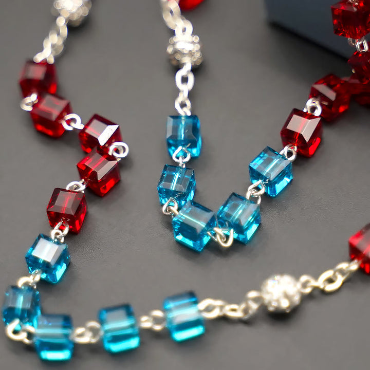 Miraculous Medal & Crucifix of 6 mm Square Multicolor Crystal Alloy Chain Rosary - image 8