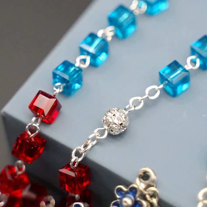 Miraculous Medal & Crucifix of 6 mm Square Multicolor Crystal Alloy Chain Rosary - image 7