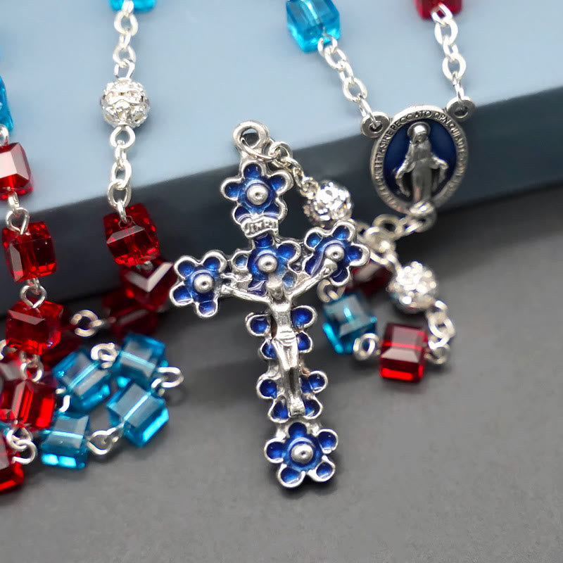 Miraculous Medal & Crucifix of 6 mm Square Multicolor Crystal Alloy Chain Rosary - image 6