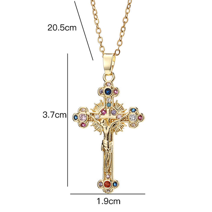 Fresh Pastoral Style Crucifix with Biblical Colorful Gemstones Pendant Necklace - image 6