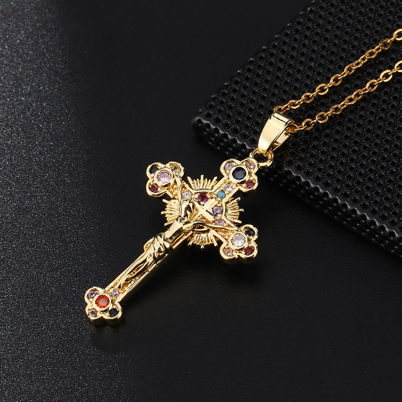 Fresh Pastoral Style Crucifix with Biblical Colorful Gemstones Pendant Necklace - image 5