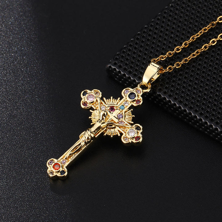 Fresh Pastoral Style Crucifix with Biblical Colorful Gemstones Pendant Necklace - image 5