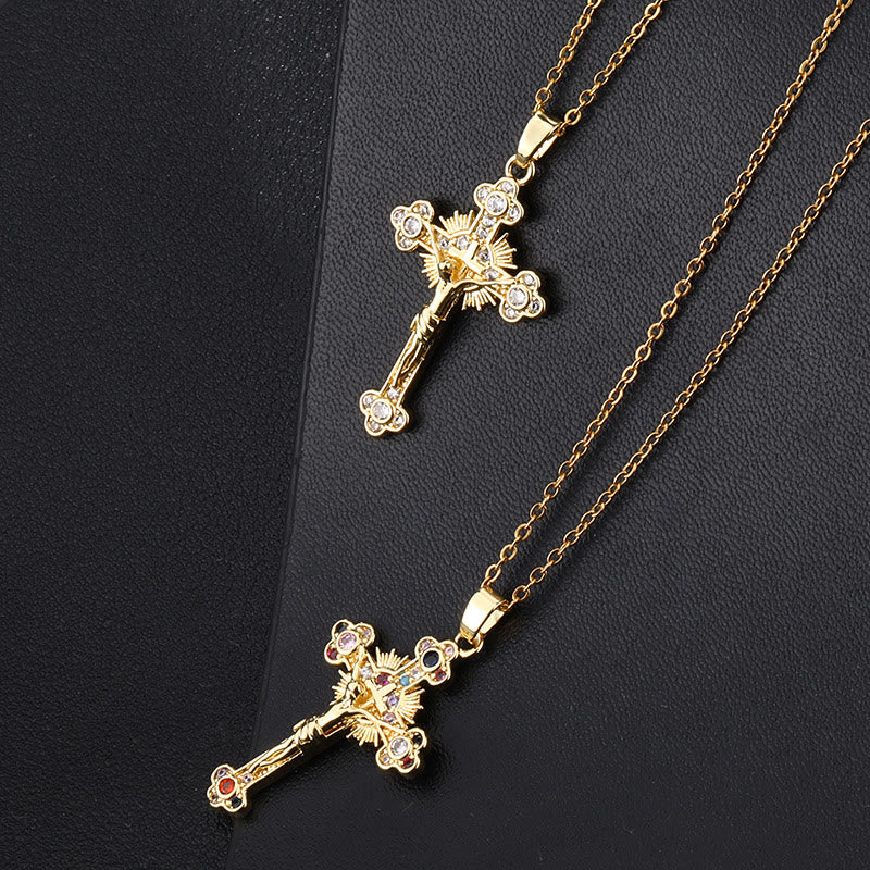 Fresh Pastoral Style Crucifix with Biblical Colorful Gemstones Pendant Necklace - image 2