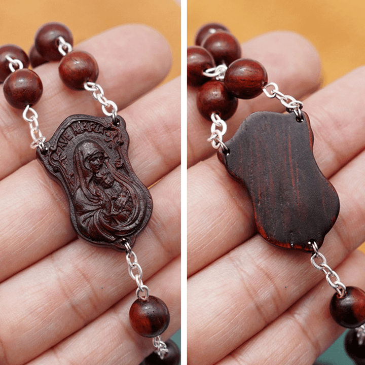 Madonna and Child & Crucifix of 8 mm Round Multicolor Olive Wood Alloy Chain Rosary - image 12