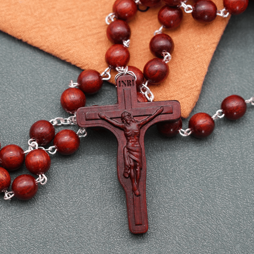 Madonna and Child & Crucifix of 8 mm Round Multicolor Olive Wood Alloy Chain Rosary - image 11