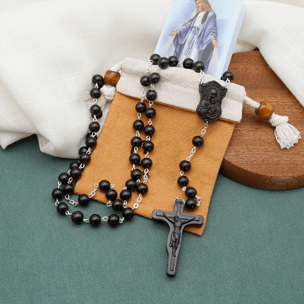 Madonna and Child & Crucifix of 8 mm Round Multicolor Olive Wood Alloy Chain Rosary - image 12