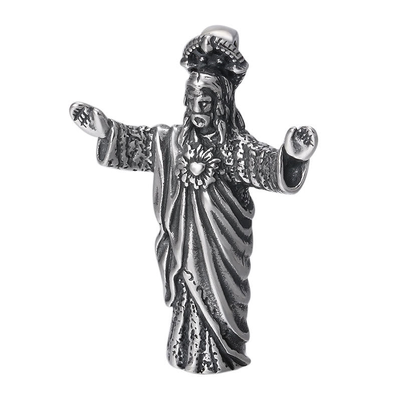 Retro Old-Fashioned Style Jesus Sterling Silver Pendant Necklace - image 4