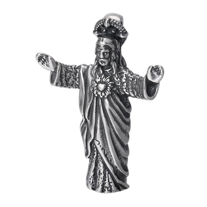 Retro Old-Fashioned Style Jesus Sterling Silver Pendant Necklace - image 4