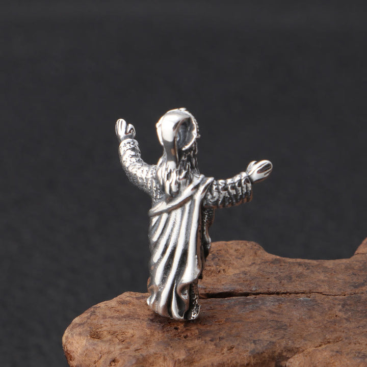 Retro Old-Fashioned Style Jesus Sterling Silver Pendant Necklace - image 2