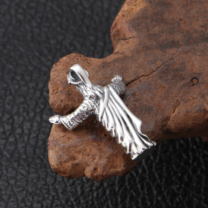 Retro Old-Fashioned Style Jesus Sterling Silver Pendant Necklace - image 3