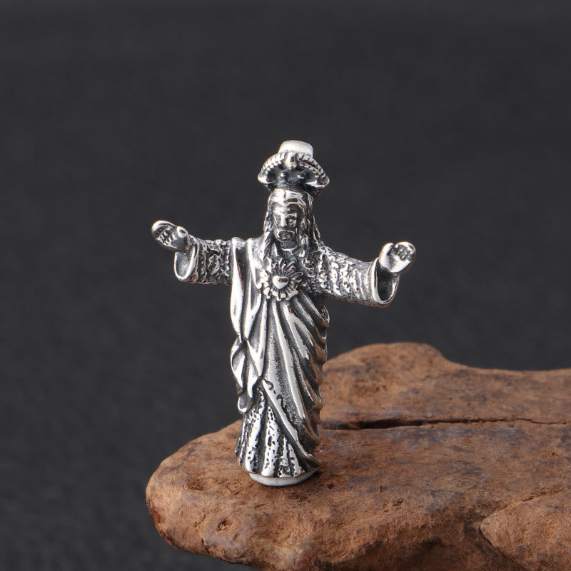 Retro Old-Fashioned Style Jesus Sterling Silver Pendant Necklace - Silver - image 1