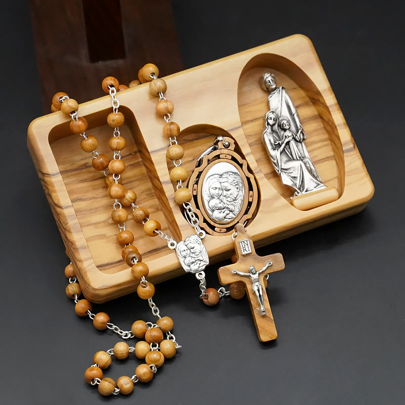 Handmade Religious Devotional Olive Wood Holy Family Rosary Set - Olive Wood Holy Family Rosary Set - image 1