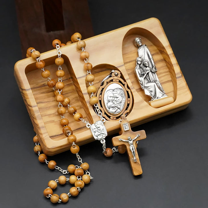 Handmade Religious Devotional Olive Wood Holy Family Rosary Set - Olive Wood Holy Family Rosary Set - image 1