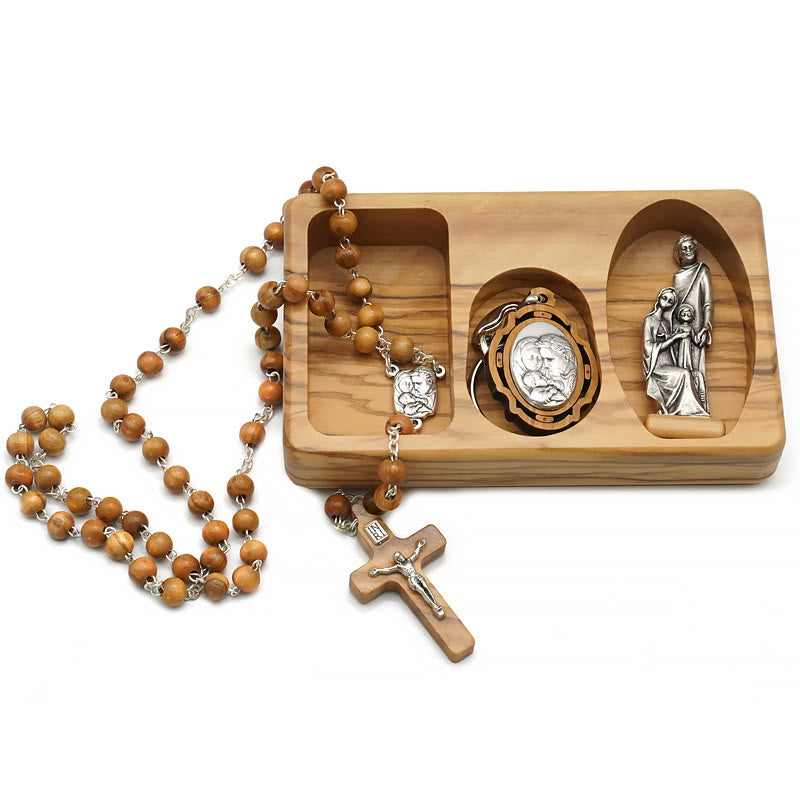 Handmade Religious Devotional Olive Wood Holy Family Rosary Set - image 9