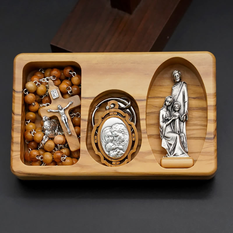 Handmade Religious Devotional Olive Wood Holy Family Rosary Set - image 2
