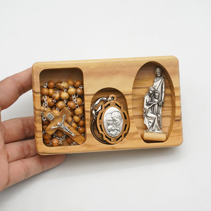 Handmade Religious Devotional Olive Wood Holy Family Rosary Set - image 8