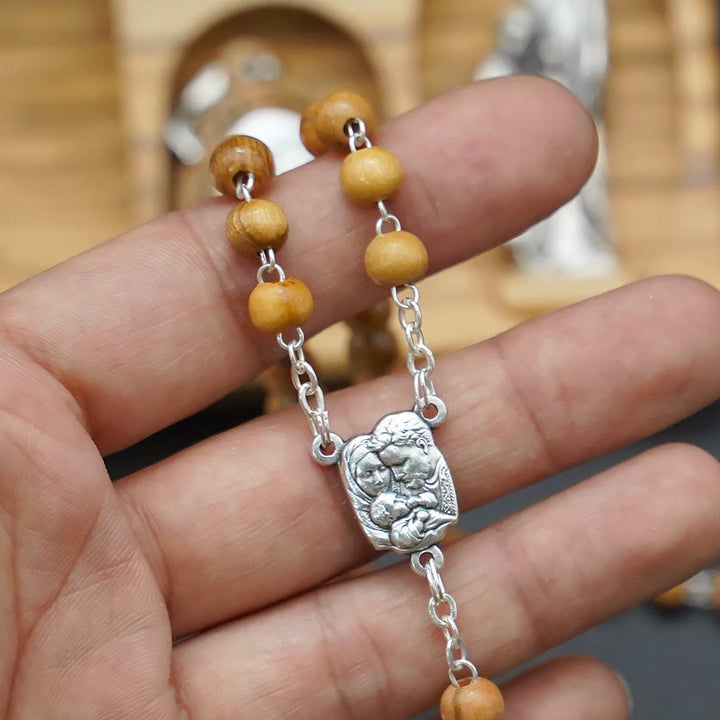 Handmade Religious Devotional Olive Wood Holy Family Rosary Set - image 3